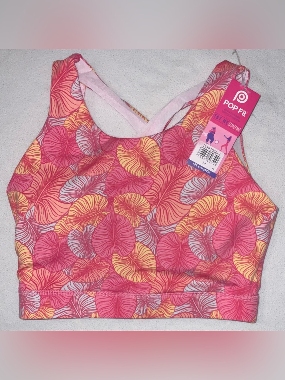 POP Fit Pink & Yellow Floral Active Bra with Strappy Back